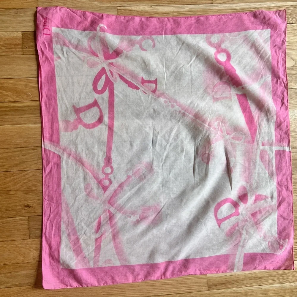 Dior Pink and White cotton Scarf 25x27